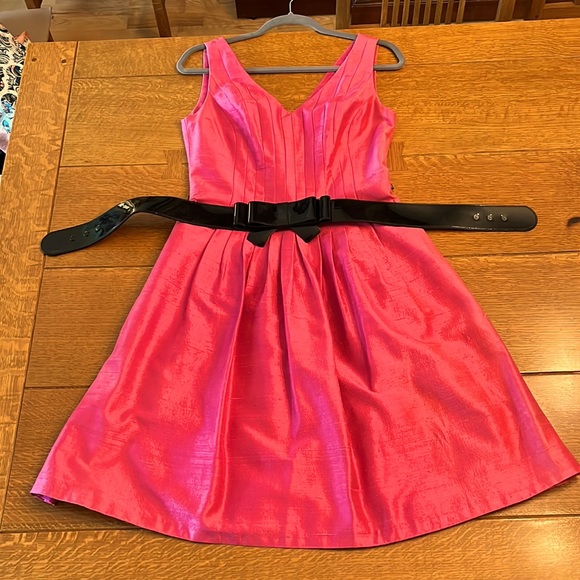 Kay Unger silk cocktail dress with belt (pink, size 4) - Picture 7 of 15